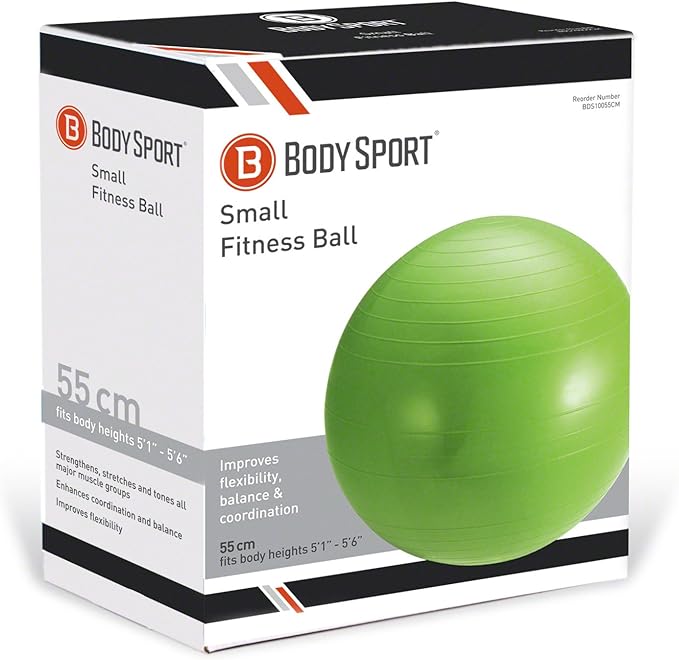 Body Sport Exercise Ball with Pump for Home, Gym, Balance, Stability, Pilates, Core Strength, Stretching, Yoga, Fitness Facilities, Desk Chairs