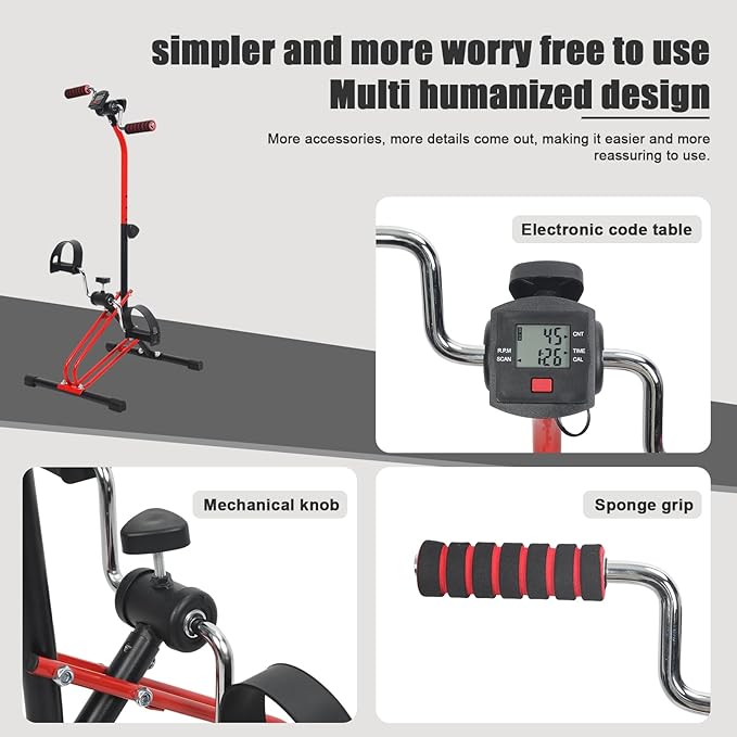 Rehabilitation Exercise Bike for AMS & Legs - Compact Home Physiotherapy Machine with Resistance Tension, 60kg Capacity - Upper/Lower Limb Recovery Trainer for Elderly Red Black