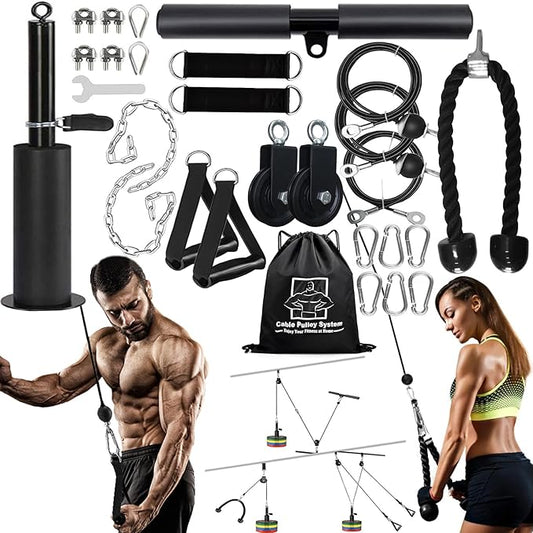 Weight Cable Pulley System Gym Upgraded Fitness LAT and Lift Pulley Attachments Tricep Workout Pulley System with Adjustable Length Cable for Home Gym LAT Pull Down Biceps Curl Tricep Arm Workouts