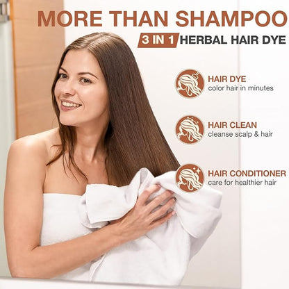 Black Hair Dye Shampoo 3 in 1 for Gray Coverage, Instant Hair Color Shampoo With Herbal Ingredients-Gentle & Long-lasting, Seimi Permanent Dye Color Gift for Men Women 500ML