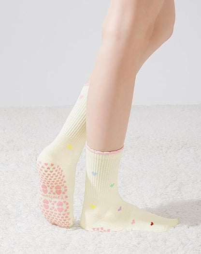 Yawlsow Pilates Grip Socks for Women Yoga Grippy Socks Cute Barre Non Skid Athletic Crew Sticky Sock Workout Hospital