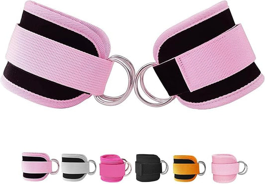 Fitness Ankle Straps for Cable Machines, 2 Pack Comfortable Adjustable Padded Ankle Wrist Cuffs, Kickback Glute Workouts for Men Women, D-Ring Leg Straps with Neoprene Padding