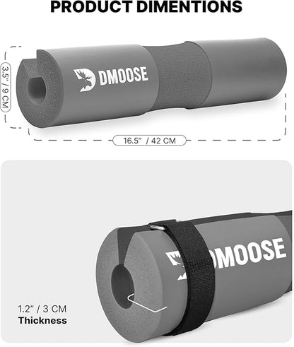 DMoose Fitness Barbell Pad for Hip Thrust, Squat & Lunges - Non-Slip Thick Foam Cushion for Neck and Back Support with Two Straps - Hip Thrust Pad for Leg Day - Fits All Olympic Bars and Smith Machine