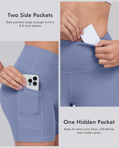 LZYVOO Biker Spandex Shorts Women, High Waisted Tummy Control Workout Yoga Shorts with Pockets