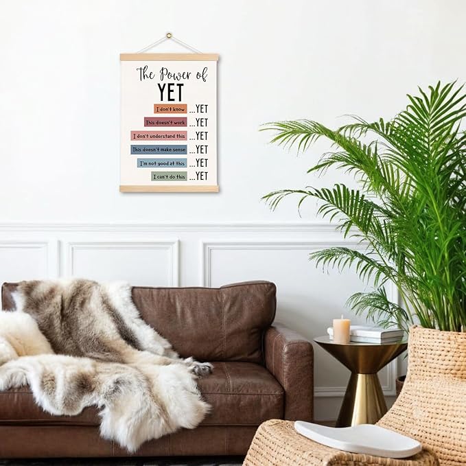 DNEULYR the Power of Yet Mental Health Wall Art Poster, Therapy Office Decor, Inspirational Psychology Wall Decor for Classroom School Counselor Office Therapist, 12x16 Inches