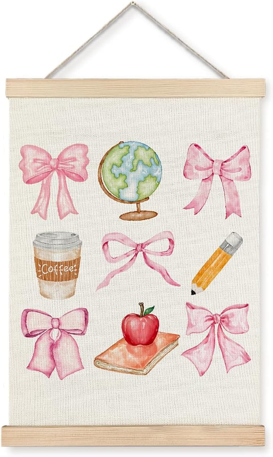 JINYO Teacher Wall Art Poster, Coquette Pink Bow, 12x16 Inches, Perfect for Nursery, Kids Room, Living Room, Office, Kitchen