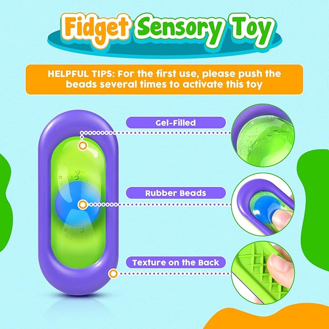 Sensory Marble Fidget Toys for Kids- 6 Pcs Quiet Fidget for Classroom, Gel Filled Autism Sensory Toys ADHD, Silent Stress Fidgets Squishy Worry Stones, Travel Road Trip Activities for Kids Gifts