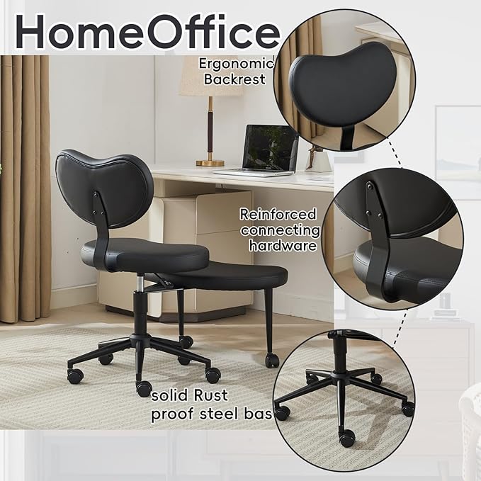 Meditation Chair with Wheels, Ergonomic Criss Cross Chair, Adjustable ADHD Floor Sitting Chair, Swivel Cross Legged Office Chair with High Back, Kneeling Posture Chair, Pu Leathe,Black