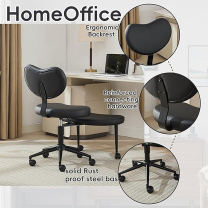 Meditation Chair with Wheels, Ergonomic Criss Cross Chair, Adjustable ADHD Floor Sitting Chair, Swivel Cross Legged Office Chair with High Back, Kneeling Posture Chair, Pu Leathe,Black