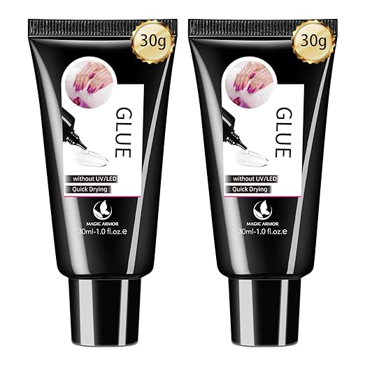 2Pcs 30g Semi Solid Nail Glue for Press On Nails Tips Super Strong Gel Nail Glue No UV Lamp Need Quick Drying Gel Long Lasting for Fake Acrylic Nails
