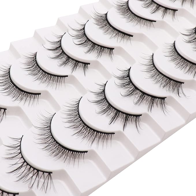 Losha Manga Lashes Fluffy Faux Mink Lashes Natural Look 5 Style Mixed Fake Eyelashes 10 Pairs Anime Lashes Look Like Individual Clusters (Mix)
