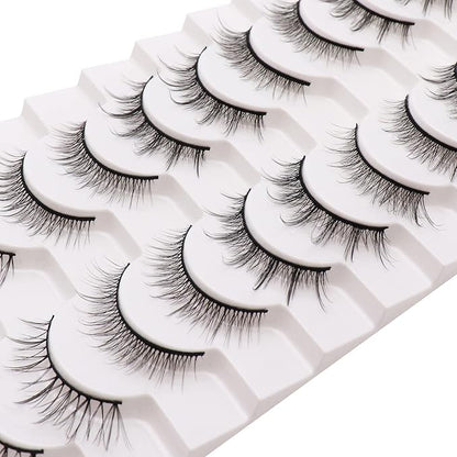 Losha Manga Lashes Fluffy Faux Mink Lashes Natural Look 5 Style Mixed Fake Eyelashes 10 Pairs Anime Lashes Look Like Individual Clusters (Mix)