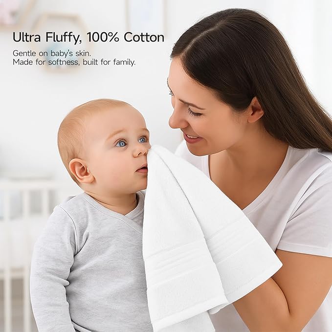 REDKISS 100% Cotton Bath Towels Set of 4, Extra Large Bath Sheets 27 X 59 Inches, 600 GSM, Quick Dry, Ultra Soft & Super Absorbent Bathroom Towel Sets for Bathroom, Gym, Spa, Pool & Hotel, White