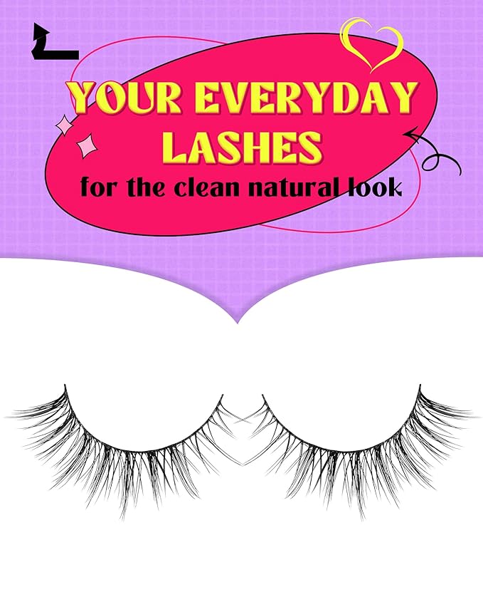 Onlyall Natural Lashes Wispy Lashes Natural Look False Eyelashes Natural Flared Eyelashes False Eye Lashes Soft Fluffy Lashes 7 Pairs HF50-Short Lashes