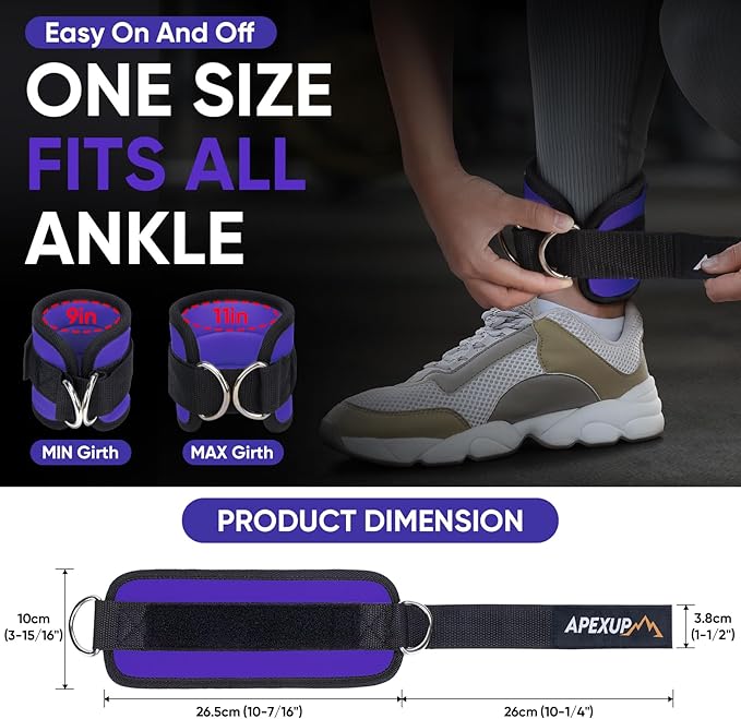 APEXUP Ankle Strap for Cable Machine, Ankle Resistance Bands, Cable Kick Back Straps for Gym, Glute Workouts, Leg Extensions, Adjustable Straps with Neoprene Padding