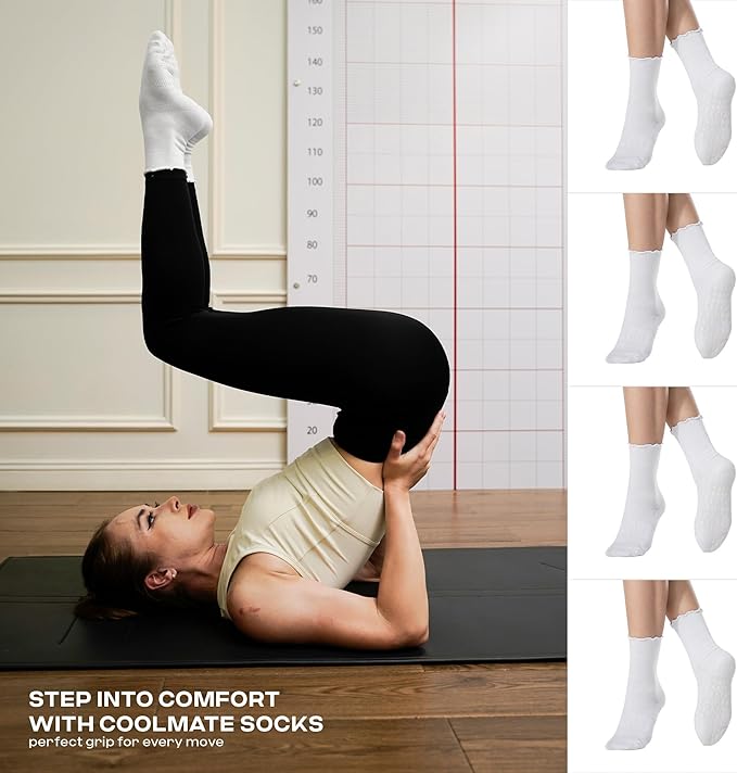 CoolMate Pilates Socks with Grips for Women, Yoga Socks, Crew Non Slip Women for Workout, Barre, Pilates Gifts