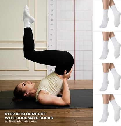 CoolMate Pilates Socks with Grips for Women, Yoga Socks, Crew Non Slip Women for Workout, Barre, Pilates Gifts