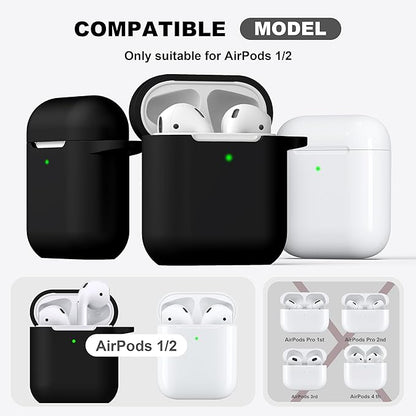 R-fun Compatible with AirPods Case Cover, Soft Silicone Protective Cover with Keychain for Women Men Compatible with Apple AirPods 2nd 1st Generation Charging Case, Front LED Visible,Black