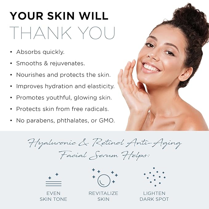 Azure Dermatologist Tested Hyaluronic & Retinol Face Serum - K Beauty Anti-Aging Formula for Dark Spots & Wrinkle Care - Korean Skincare, Moisturizing Complex for Glowing Skin - 1.69 fl oz