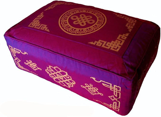 Meditation Cushion - Rectangular Zafu Buckwheat and Kapok Fill Eternal Knot Dharma Key Magenta