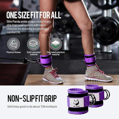 Slim Panda Ankle Strap for Cable Machine,Ankle Cuff for Kickbacks, Booty Hip Abductors,Glute Workouts, Leg Extensions, Curls for Men and Women, Adjustable with Double D-Rings