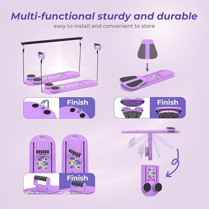 Pilates Reformer Board – 5-in-1 Foldable Pilates Machine for Home Workout, Portable Fitness Board with Resistance Bands, Full Body Training for Women