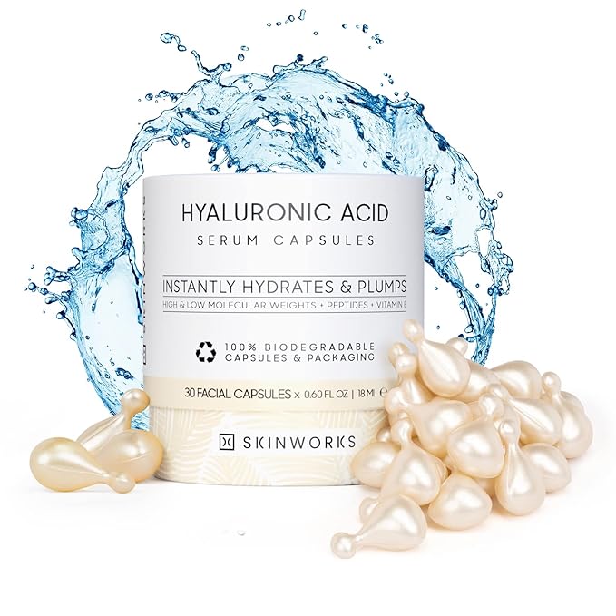 Hyaluronic Acid Serum for Face, Anti Aging Serum for Fine Lines & Wrinkles, Hydrating Glow, Face Moisturizer Plump & Repair Dry Skin, Unscented, 30 Capsules