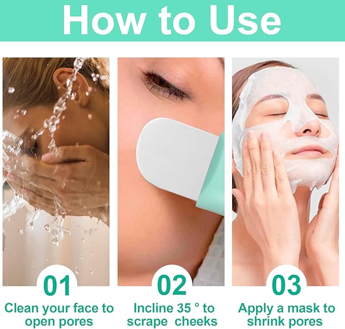 Manual Face Spatula, Metal Facial Scraper with Silicone Lid for Men & Women, Reusable Face Scrubber for Dry Oily Skin- Light Green