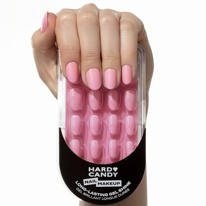 Short Pink Press On Nails | Hard Candy False Nails with Real Solid Pink Nail Polish | Includes - Reusable Short Round Nails, Strong Nail Glue and Travel Case