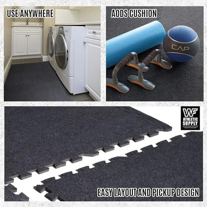CAPHAUS EVA Foam Floor Tiles with Black Top, 24 Inch x 24 Inch Interlocking Carpet Texture Mats