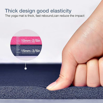 Yoga Mat Non Slip NBR Thick Yoga Mat, 72"L x 32"/24"W x 0.6"/0.4"TH (185cm x 80cm/61cm x 15mm/10mm), Anti-Tear Exercise Mat with Carrying Strap and Bag, Workout Mats for Yoga, Pilates, Floor Exercises