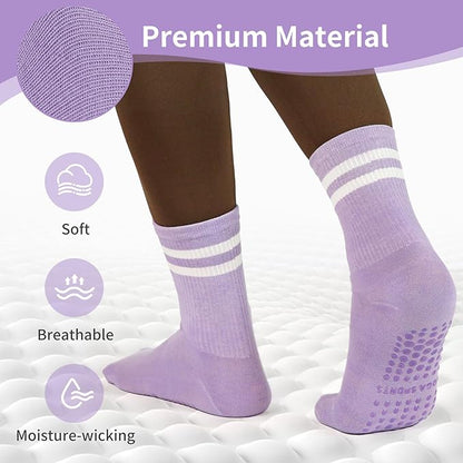Non-Slip Pilates Socks with Grips for Women 5 Pairs Cute Yoga Socks Grippy for Yoga Barre Ballet