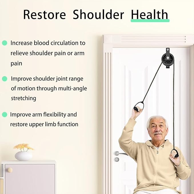 Shoulder Pulley for Physical Therapy with Fixed Metal Bracket, Shoulder Pulley Over The Door Physical Therapy System, Over Door Exercise Pulley for Injury Rehab Recovery Stretching