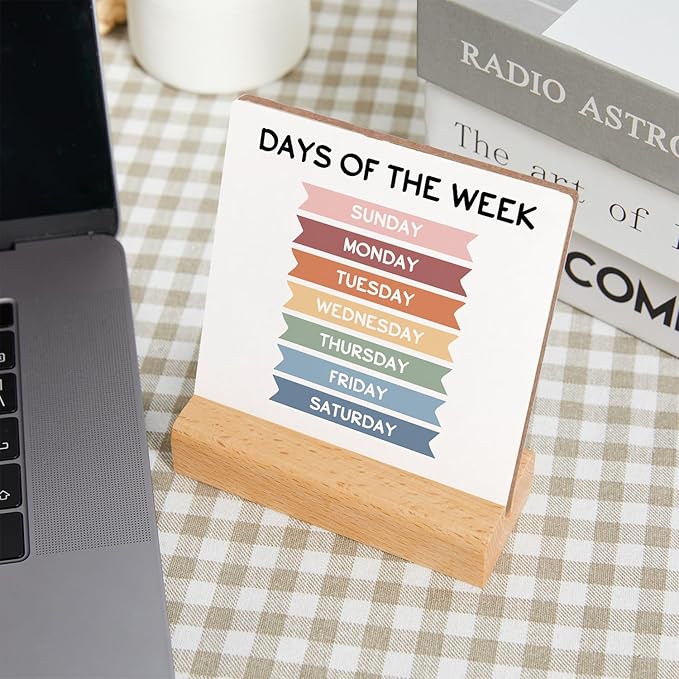 Mental Health Awareness Gift, Counseling Office Must Haves, Days of The Week Wood Sign With Wooden Stand, Encouragement Gift for Psychologist School Counselor Student Boys Girls Best Friends