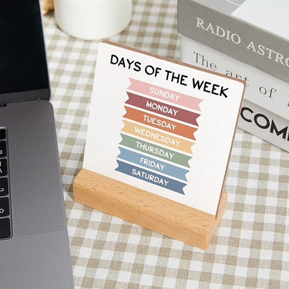 Mental Health Awareness Gift, Counseling Office Must Haves, Days of The Week Wood Sign With Wooden Stand, Encouragement Gift for Psychologist School Counselor Student Boys Girls Best Friends