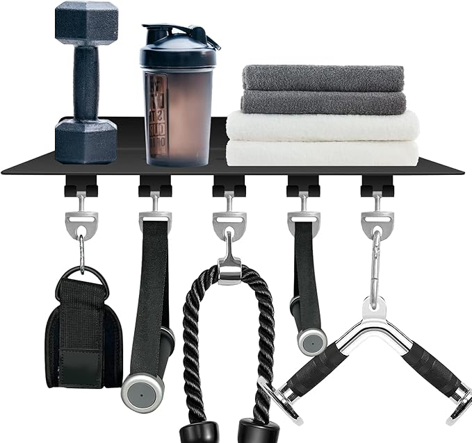 fit for Tonal Accessories Shelf Organizer Gym Storage Rack Wall Shelves with Hooks, Floating Shelves Black Gym Equipment Storage Wall Decor for Home Gym T Lock Adapter Organizing