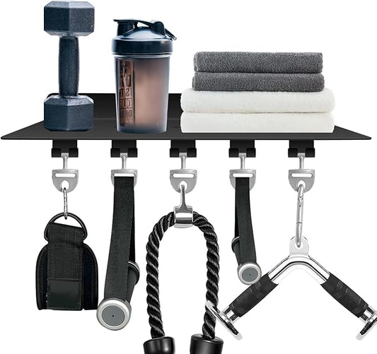 fit for Tonal Accessories Shelf Organizer Gym Storage Rack Wall Shelves with Hooks, Floating Shelves Black Gym Equipment Storage Wall Decor for Home Gym T Lock Adapter Organizing