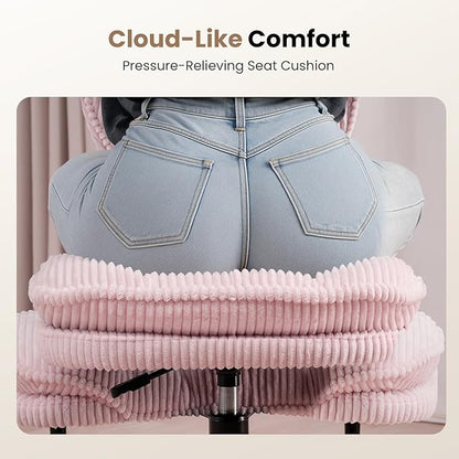 Cross Legged Office Chair, Ergonomic Cloud Criss Cross Desk Chair, Meditation Chair with Wheels, Height Adjustable Seat for ADHD, Wide Kneeling Chair with Back Support, Pink