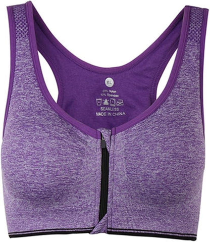 Women's Zipper Front Closure Sports Bra Racerback Yoga Bras