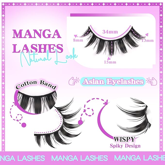 Losha Lashes Spiky Manga Lashes 10 Pairs Anime False Eyelashes 8D Wispy Eye Lashes Pack Soft Asian Fake Eyelashes (Doll)