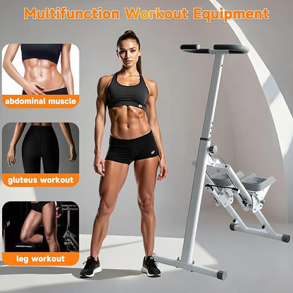 Stair Stepper Folding Vertical Aerobics Appliances Exercise Climber for at-Home Workouts Total Body Exerciser with Handle 242LBS Load with Pedal/Stand/Cup Holder, Step Angle Adjustable