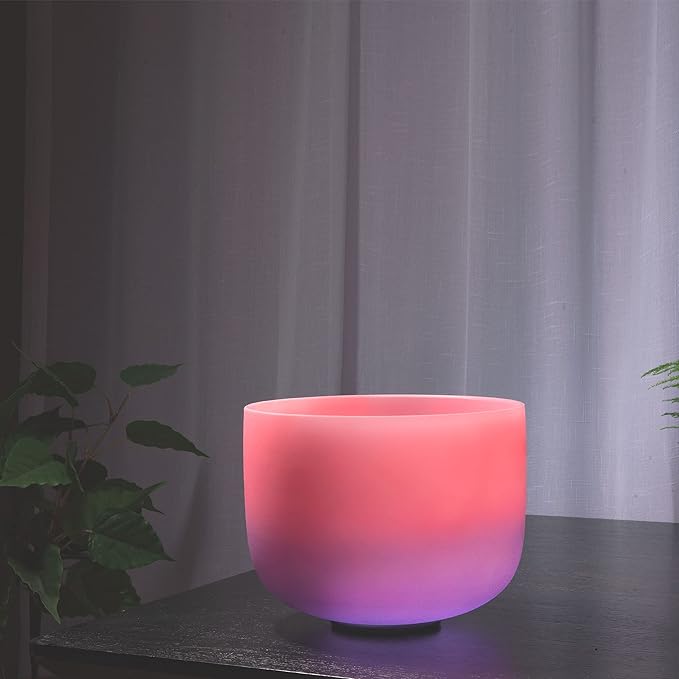 TOPFUND 432Hz Pink Purple F# Note Crystal Singing Bowl Thymus Chakra 8 inch with Heavy Duty Carrying Case and Suede Mallet
