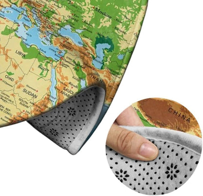 Soft Round Yoga Carpet, Large Home Decor Mat, Non-Slip Machine Washable Kitchen Office Circle Rug Compatible with World Map