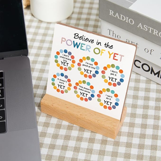 Mental Health Reminders Gift, Counseling Office Must Haves, Positive Motivational Wood Sign With Wooden Stand, Encourage Gift for Psychologist School Counselor Student Boys Girls Best Friends