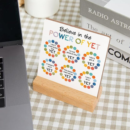 Mental Health Reminders Gift, Counseling Office Must Haves, Positive Motivational Wood Sign With Wooden Stand, Encourage Gift for Psychologist School Counselor Student Boys Girls Best Friends