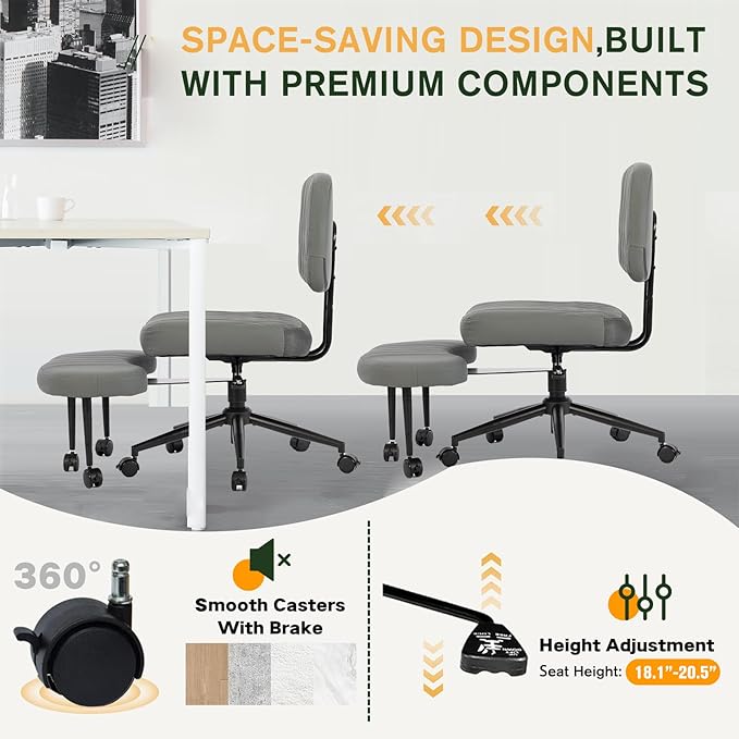 Ergonomic Cross Legged Office Chair with Brake Wheels, Wide Seat and Backrest for Meditation, ADHD Cross Legged Office Chair with Adjustable Height, 360°Rotating Footrest for Yoga Home Office