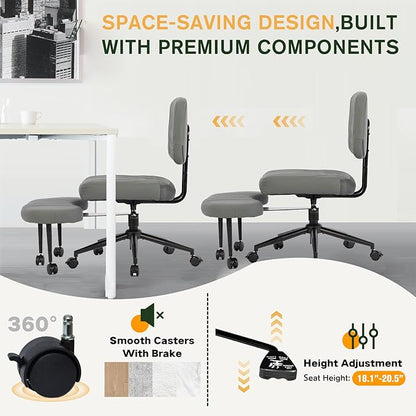 Ergonomic Cross Legged Office Chair with Brake Wheels, Wide Seat and Backrest for Meditation, ADHD Cross Legged Office Chair with Adjustable Height, 360°Rotating Footrest for Yoga Home Office
