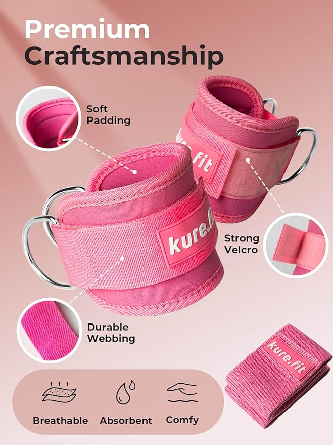 Ankle Resistance Bands with Cuffs | Pink Booty Band | Ankle Band Set for Working Out | Leg Resistance Bands with Ankle Straps | Kickback Training Equipment for Women Hip & Glutes | Home & Gym