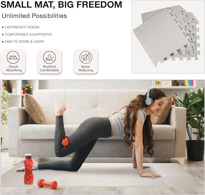 AIRHOP 12x12In Thick 18 Tiles Gym Floor Mat, High-Density EVA Foam Puzzle Gym Mat, Interlocking Foam Floor Tiles for Home Gym Exercise Equipment, Play Workout Garage Kitchen Flooring