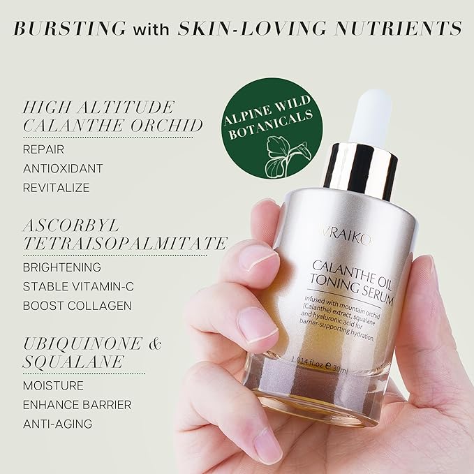 VRAIKO Gua Sha Face Oil Serum | 1st High-Altitude Calanthe Orchid Product | Detox, Plump, Anti-Oxidant, Soothing | Alpine Botanic, Cruelty Free, Natural, 1 fl oz